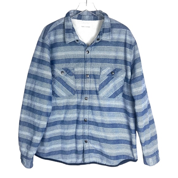 Men's Fleece Lined Striped Shirt Jacket Shaket Button‎ Front Size XXL - Picture 15 of 16